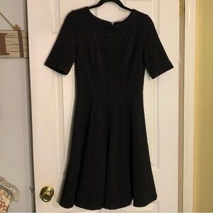 Maggy London Black Fit & Flare Dress  Quilted Pattern Short Sleeve Sz 6 Cocktail